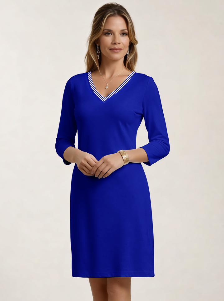 3/4 Sleeve V-Neck Poly Dress