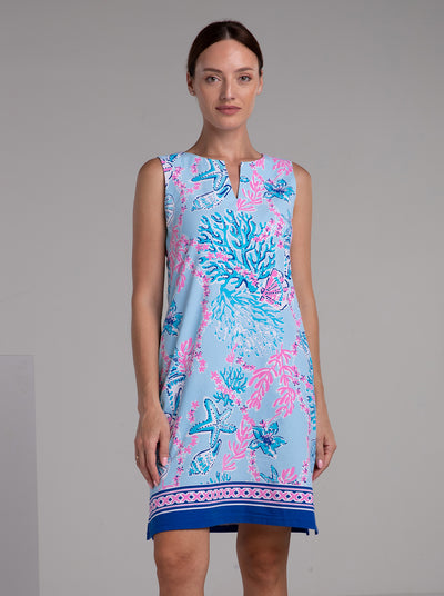 Bermuda Reef Print Cotton Knit Palm Beach Shift Dress