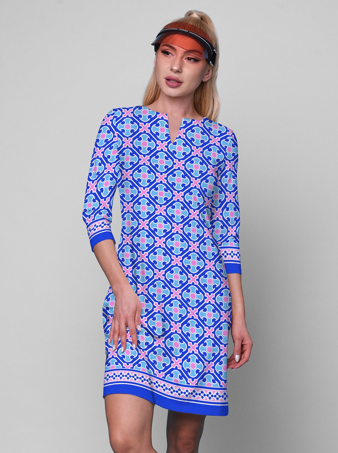 Monika Print Cotton Knit 3/4 Sleeve Palm Beach Shift Dress