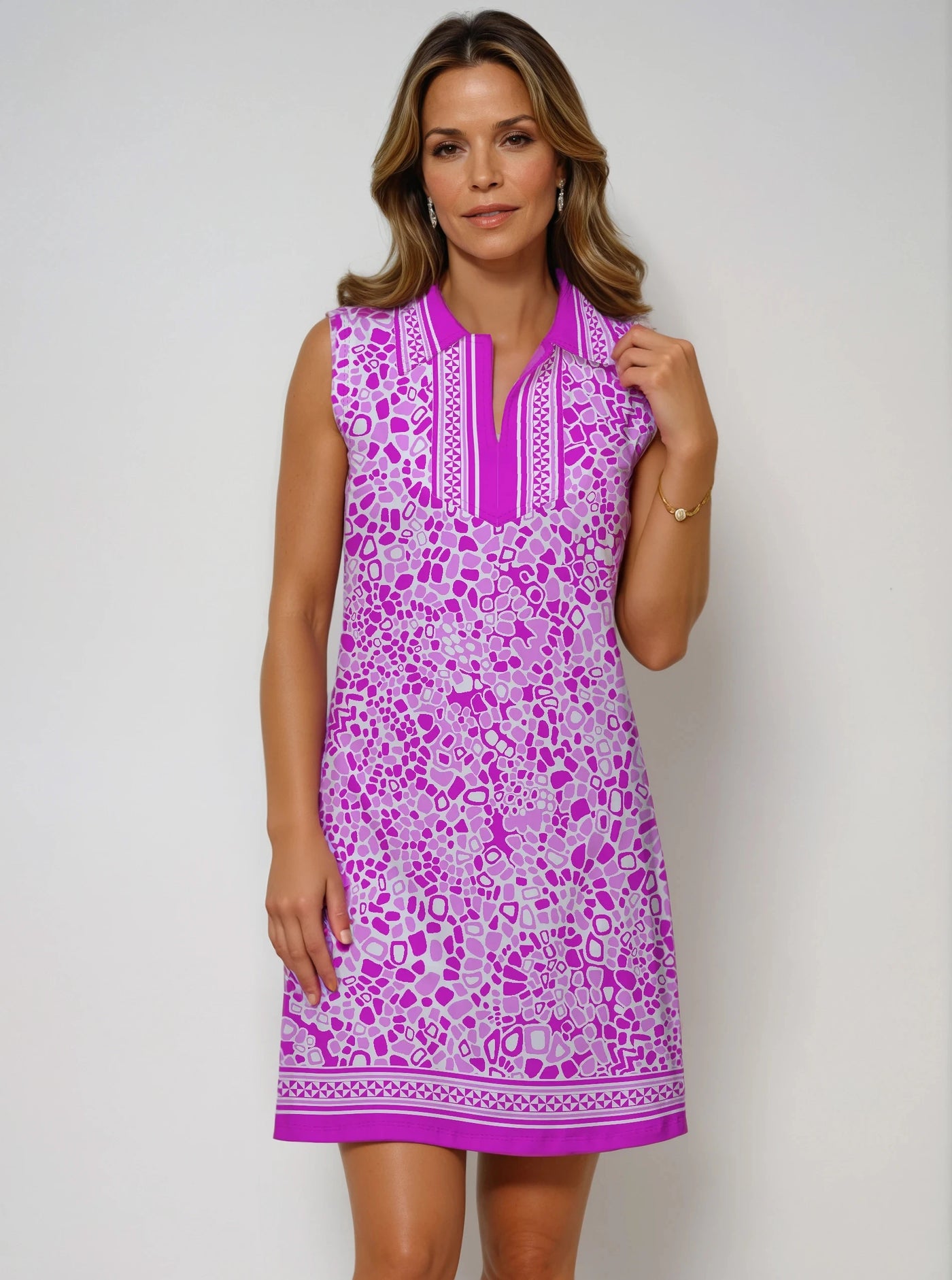 Celeste Print Cotton Knit Sleeveless Polo Dress