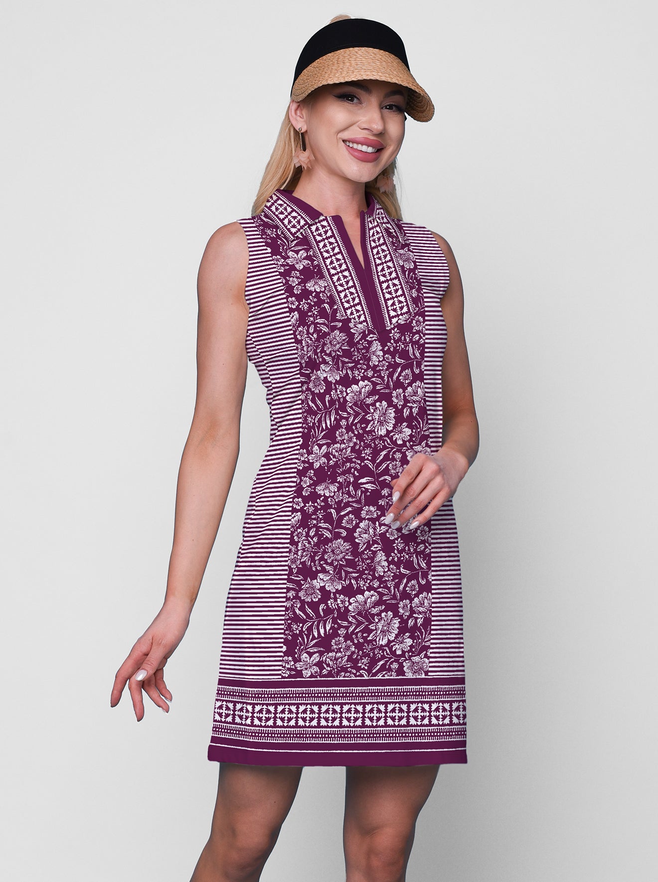 Natalia Print Cotton Knit Sleeveless Polo Dress