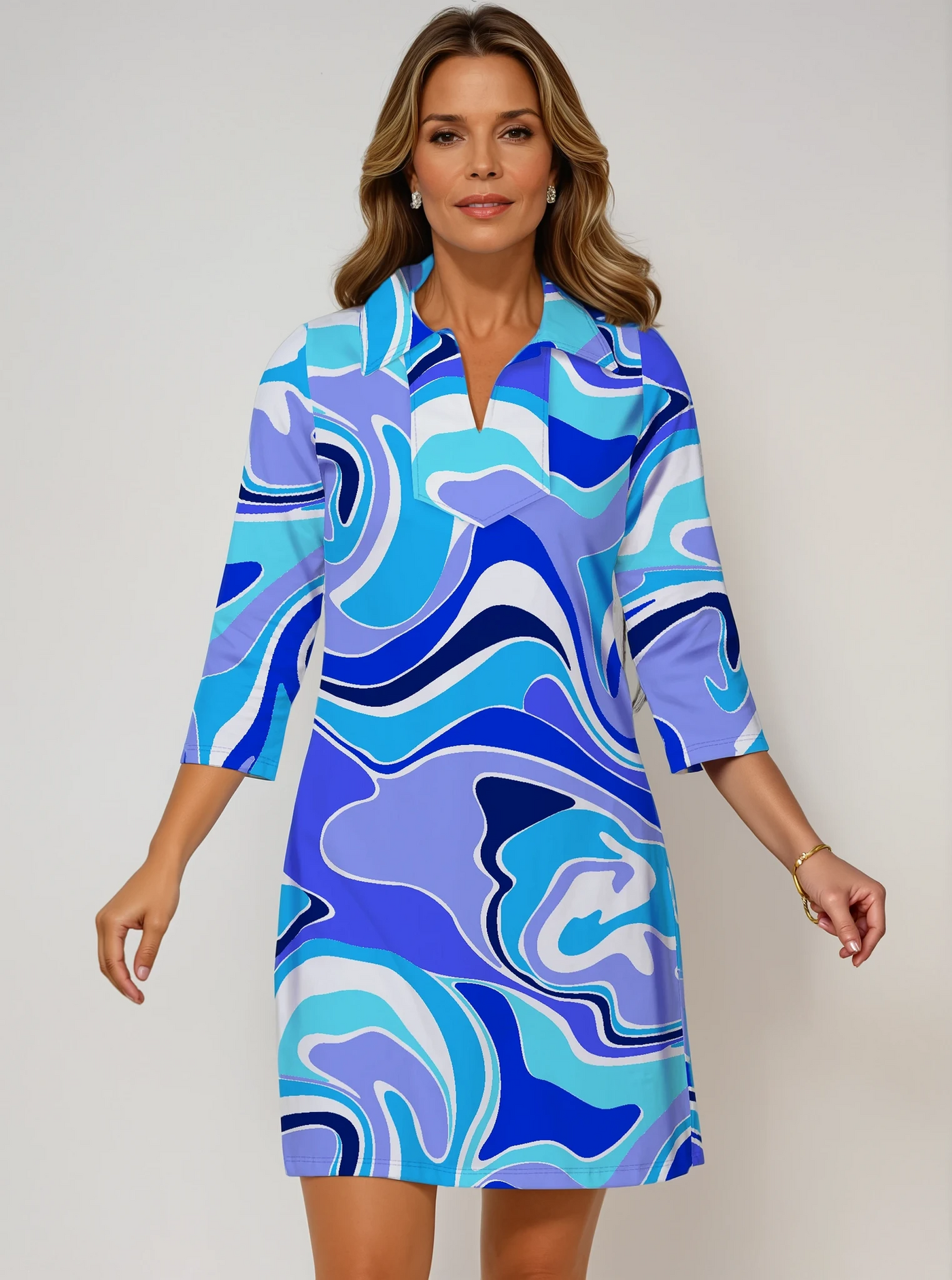 Nylon 3/4 Sleeve Polo Neck Dress