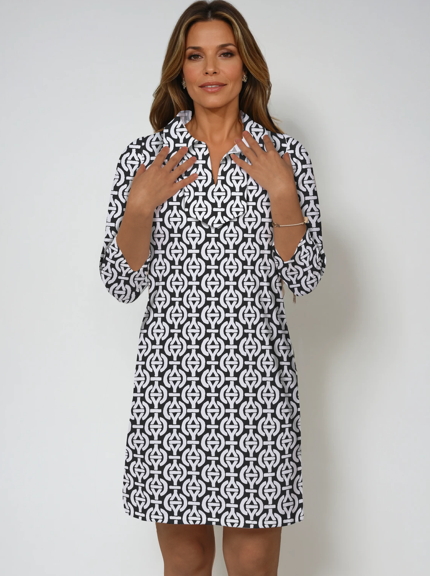 Nylon 3/4 Sleeve Polo Neck Dress