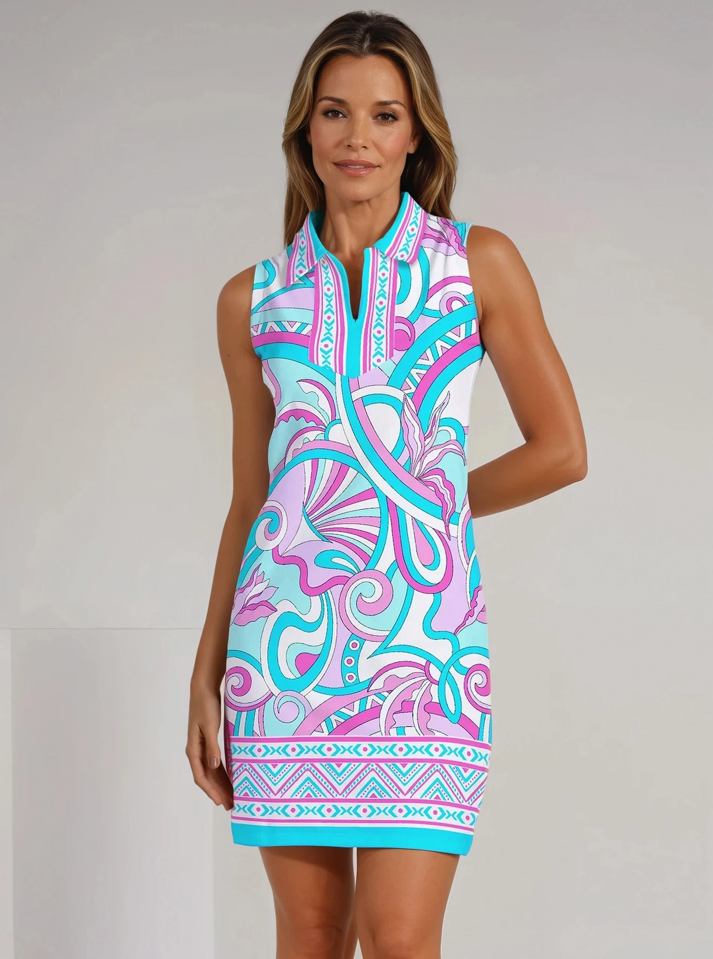 Sanrio Print Cotton Knit Sleeveless Polo Dress