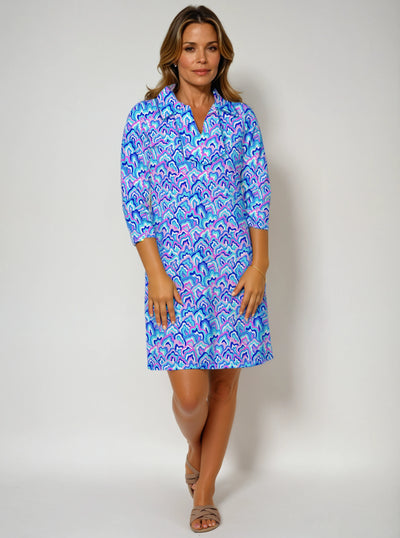 Nylon 3/4 Sleeve Polo Neck Dress