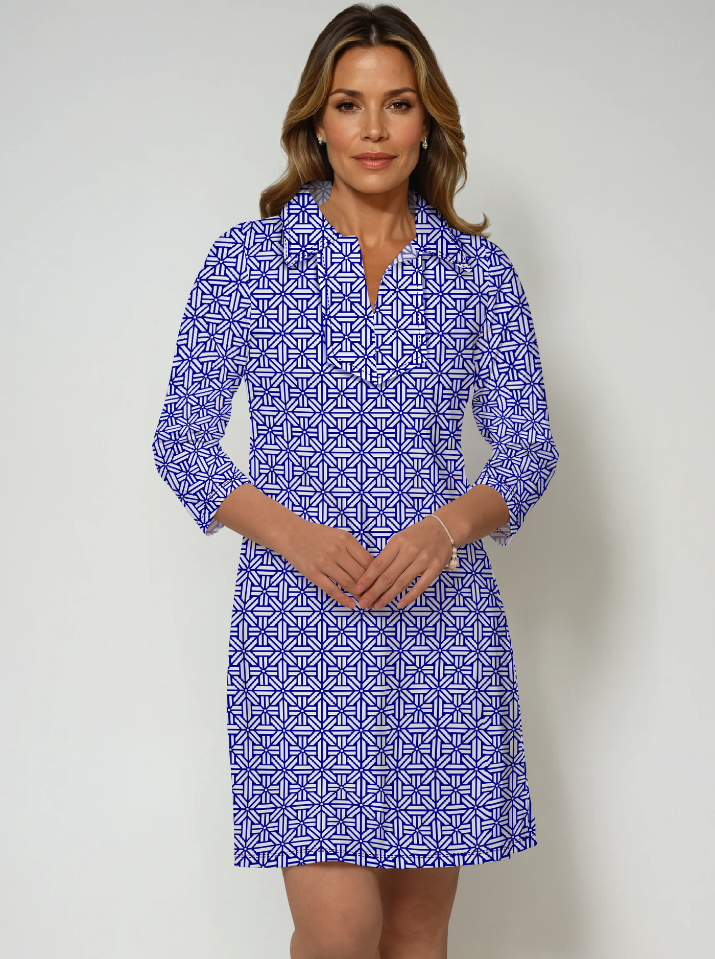 Nylon 3/4 Sleeve Polo Neck Dress