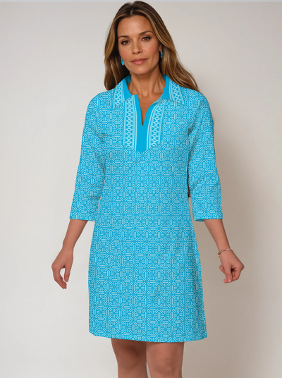 3/4 Sleeve Polo Neck Poly Monochrome Dress