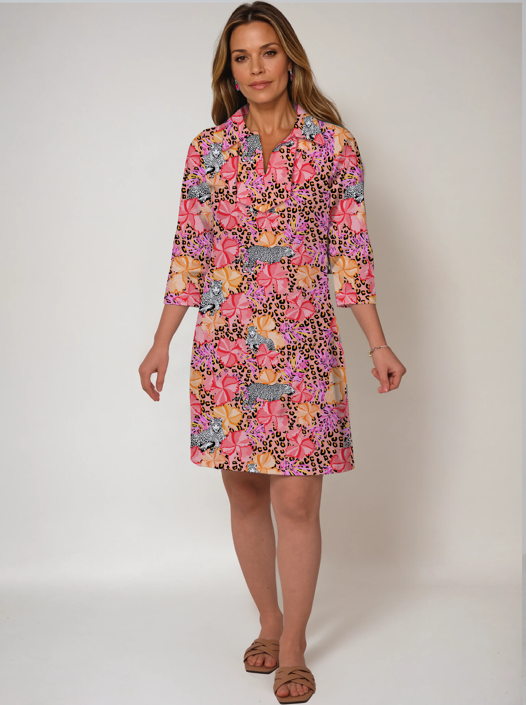 Nylon 3/4 Sleeve Polo Neck Dress (Slim Fit)