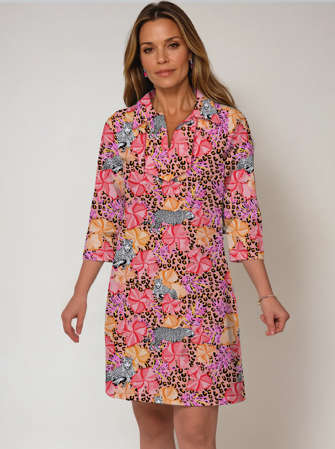 Nylon 3/4 Sleeve Polo Neck Dress (Slim Fit)