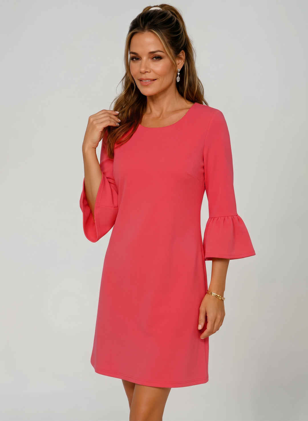 3/4 Sleeve Scoop Neck Poly Dress (Regular Fit)