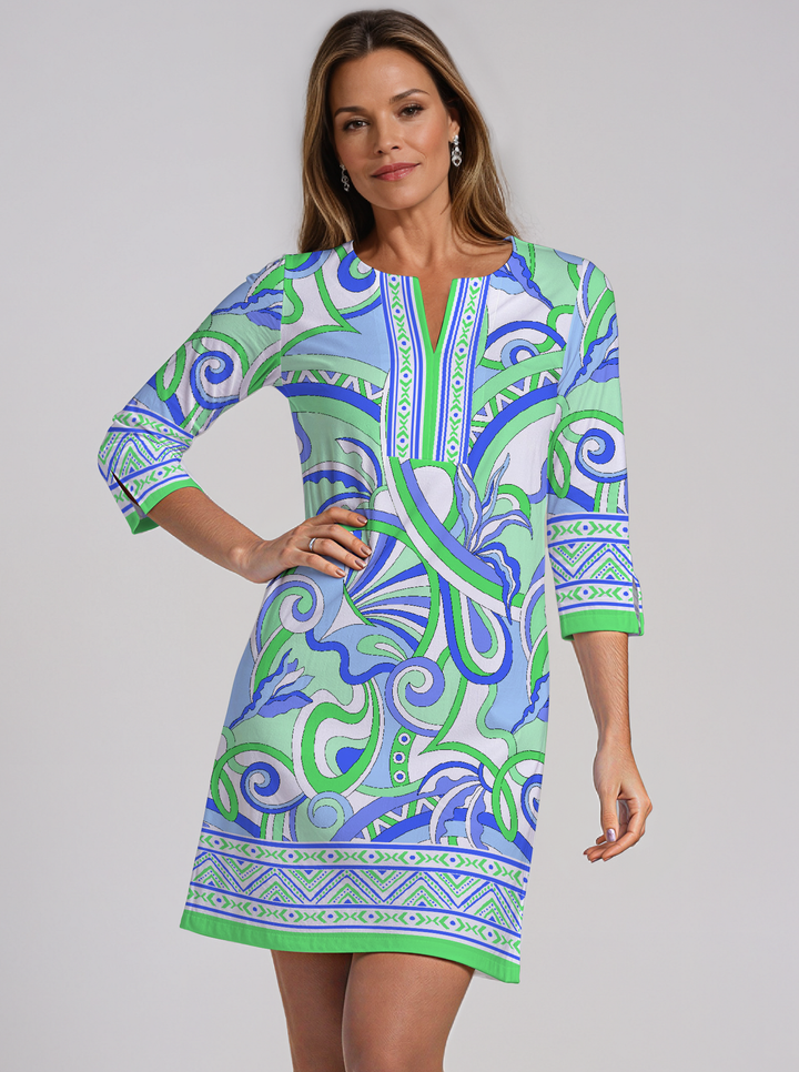 Sanrio Print Cotton Knit 3/4 Sleeve Slit Neck Dress (Regular Fit)