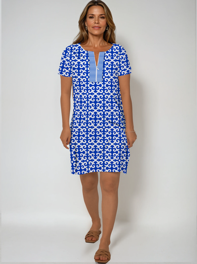 Nylon Half Sleeve Slit Neck Dress