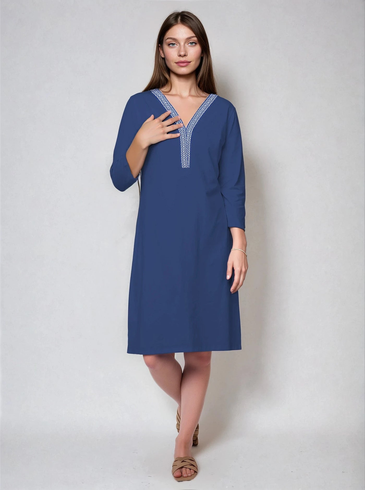 3/4 Sleeve V-Neck Placket Supplex Dress