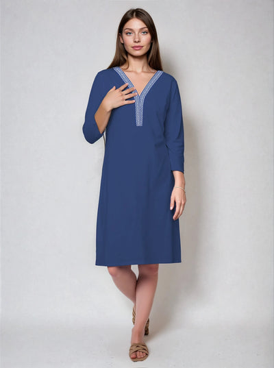 3/4 Sleeve V-Neck Placket Supplex Dress