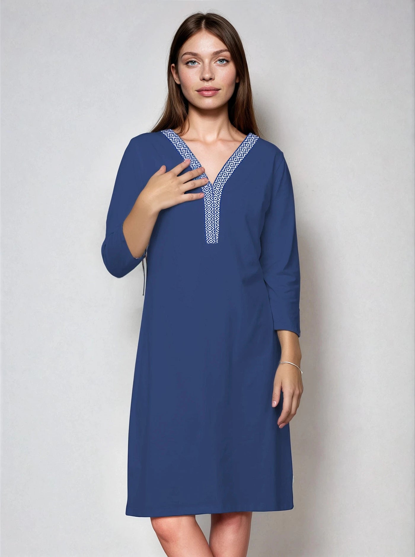 3/4 Sleeve V-Neck Placket Supplex Dress
