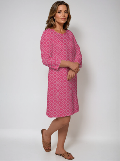 3/4 Sleeve Crew Neck Poly Monochrome Dress