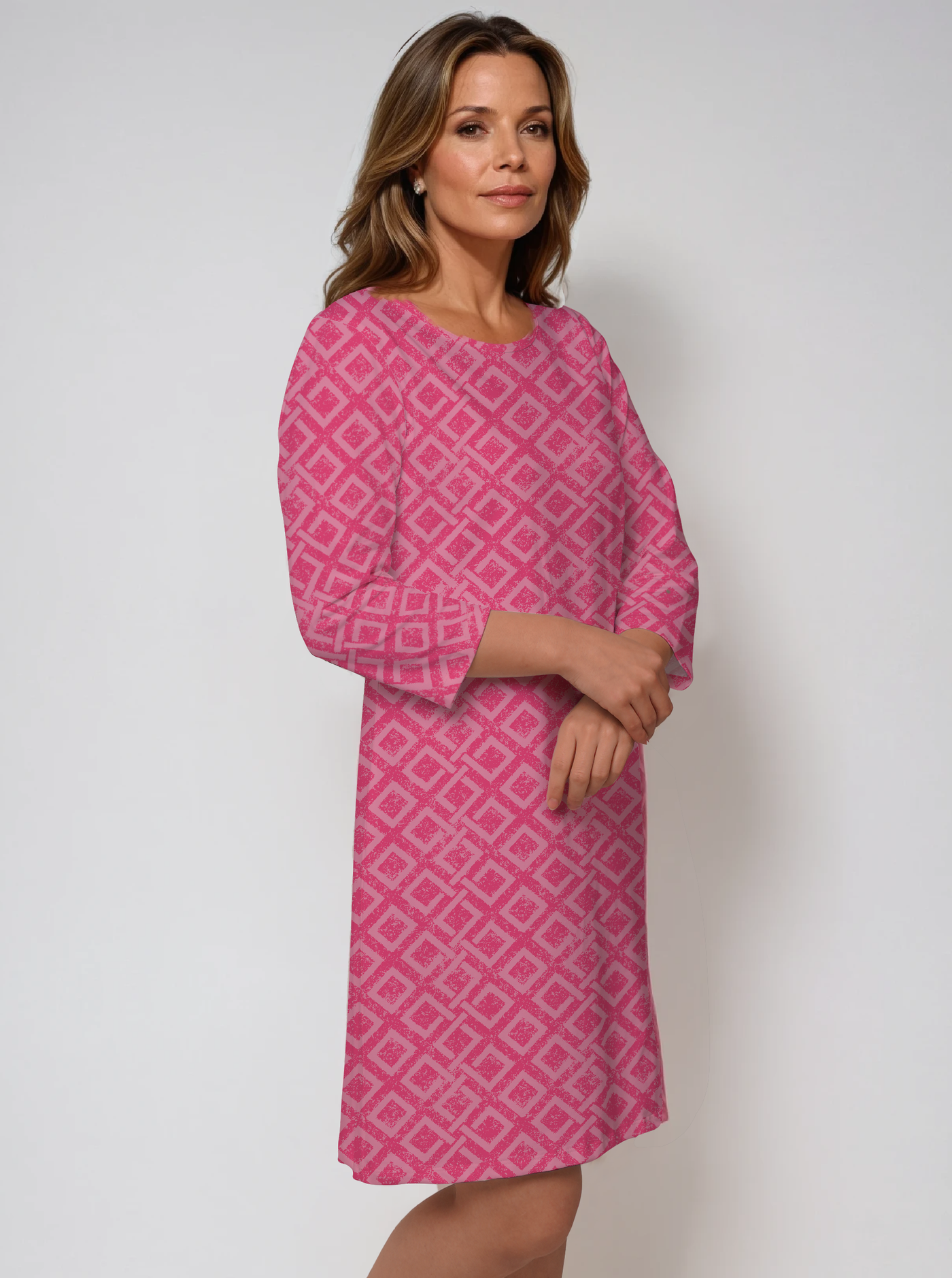 3/4 Sleeve Crew Neck Poly Monochrome Dress
