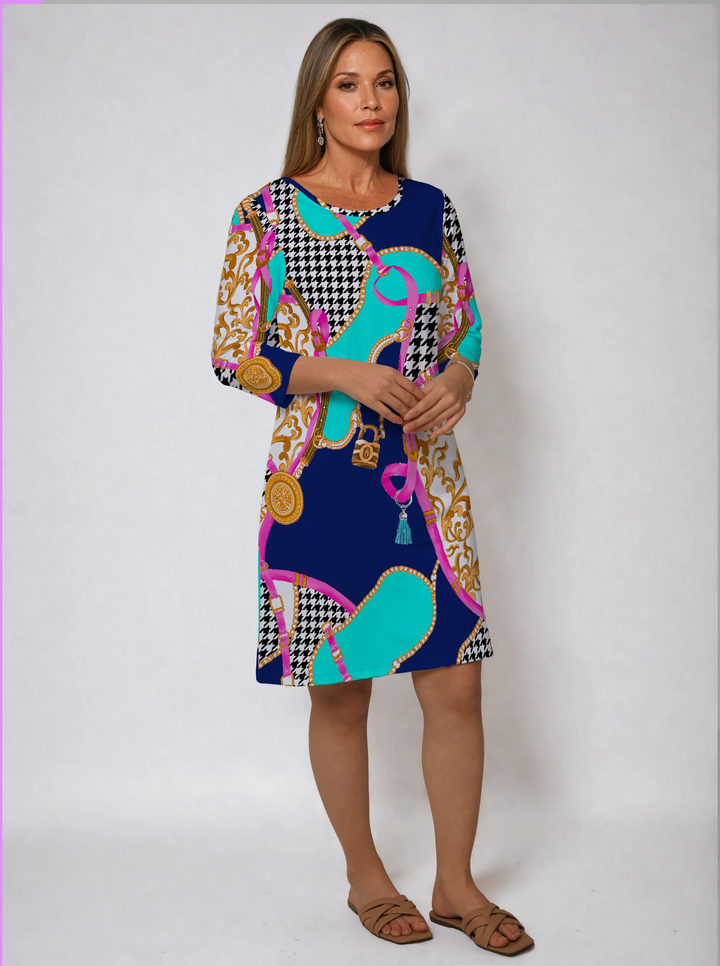Nylon 3/4 Sleeve Crew Neck Dress (Regular Fit)
