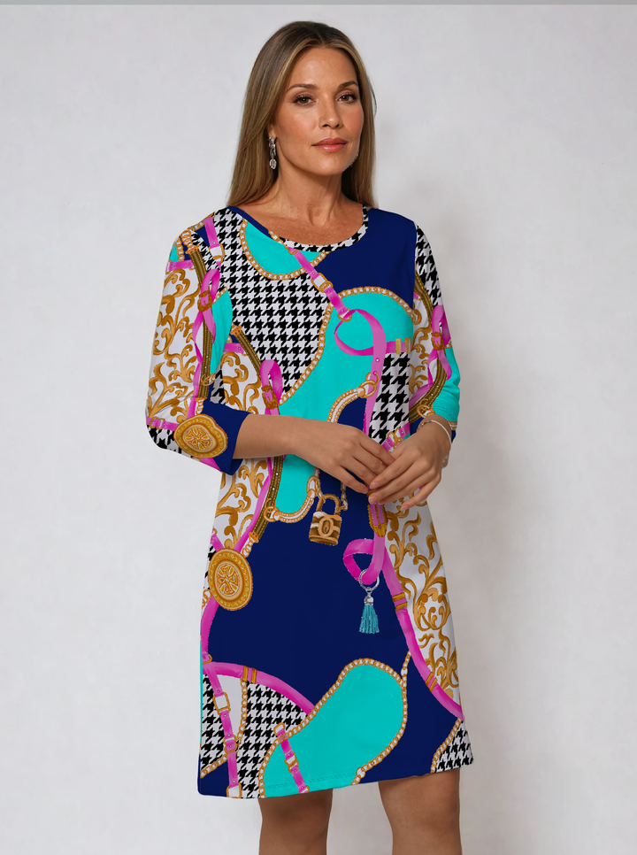 Nylon 3/4 Sleeve Crew Neck Dress (Regular Fit)