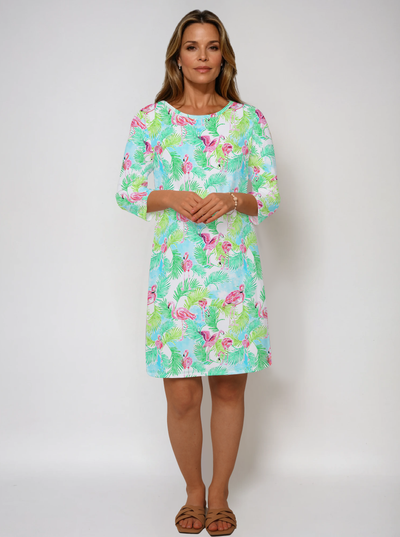 Nylon 3/4 Sleeve Crew Neck Dress