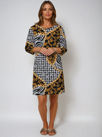 Nylon 3/4 Sleeve Crew Neck Dress (Regular Fit)