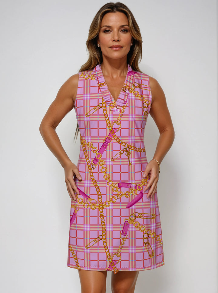 Nylon Sleeveless Ruffle Portrait Neck Dress (Regular Fit)