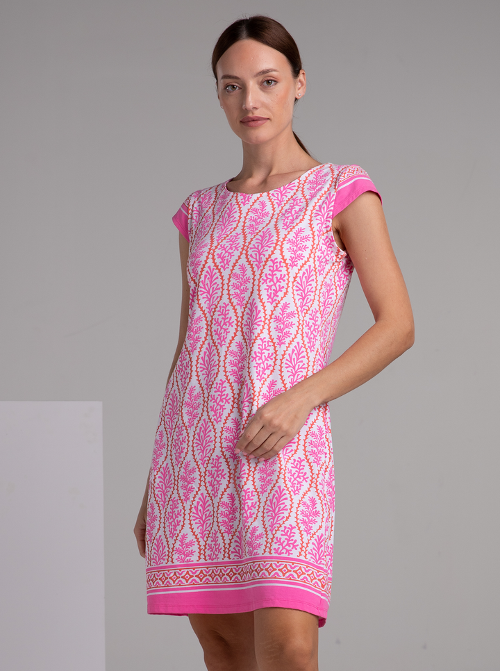 St. Lucia Print Cotton Knit Cap Sleeve Dress (Regular Fit)