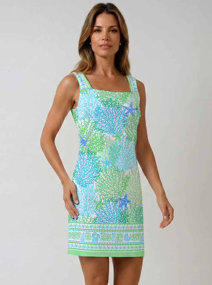Bimini Dive Print Cotton Knit Sleeveless Strap Dress (Regular Fit)