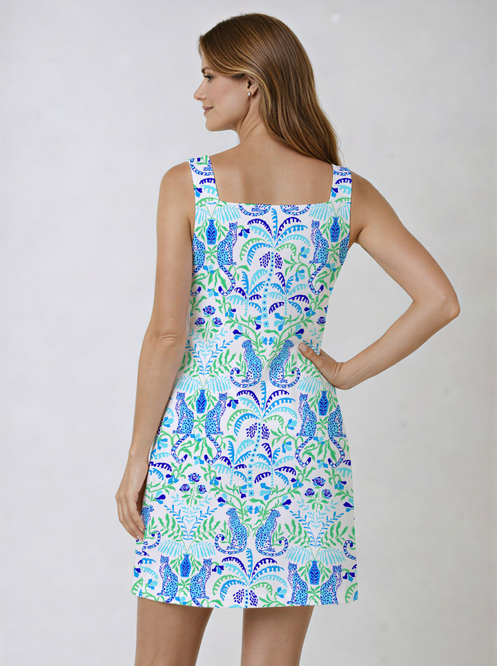 Cheetah in Bloom Print Cotton Knit Sleeveless Strap Dress (Regular Fit)