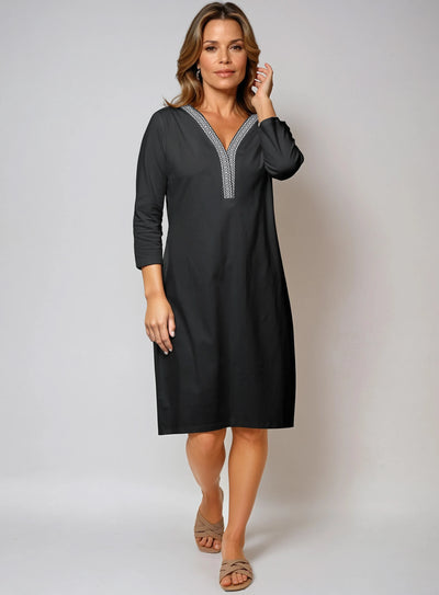 3/4 Sleeve V-Neck Placket Supplex Dress