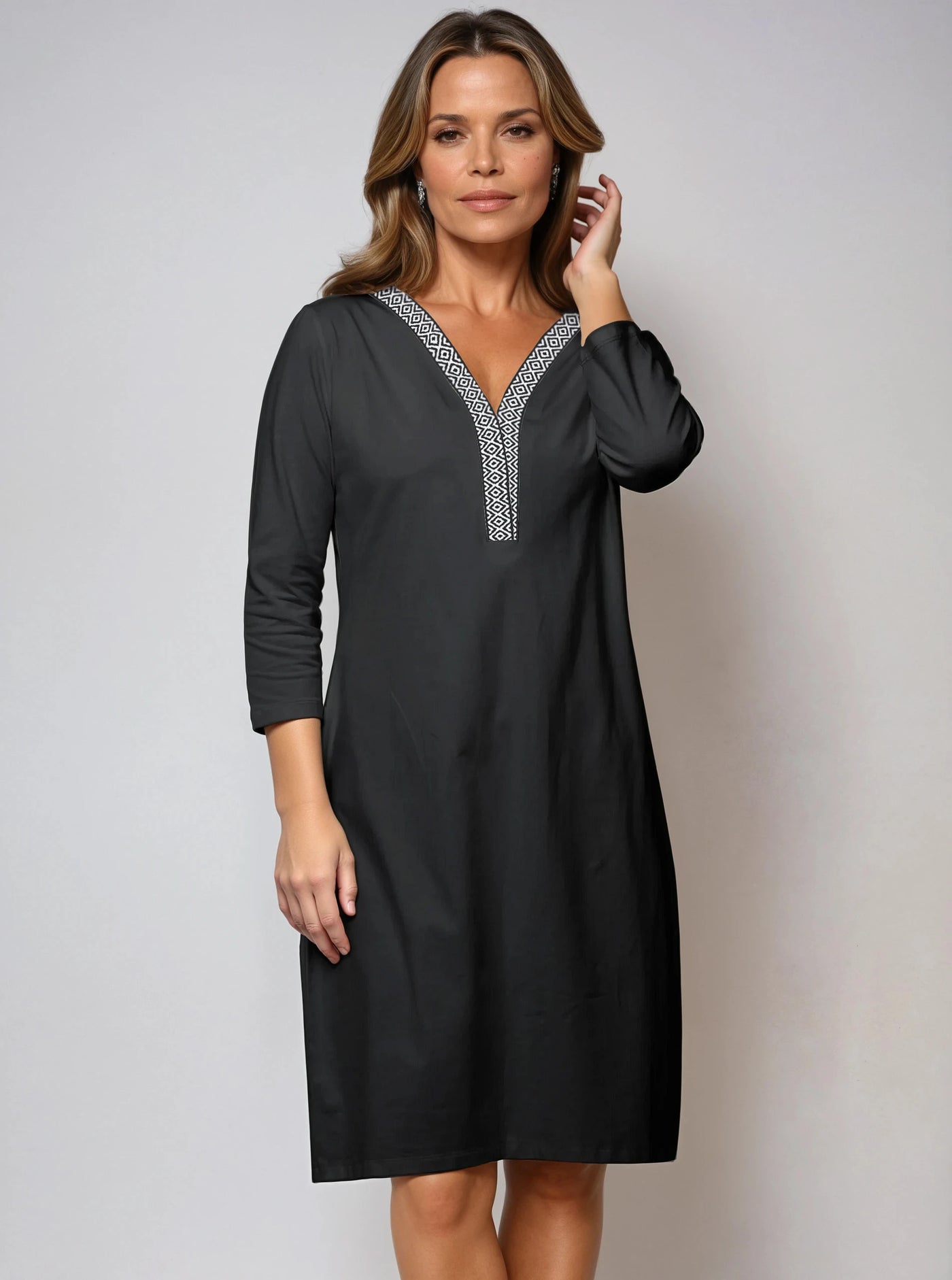 3/4 Sleeve V-Neck Placket Supplex Dress