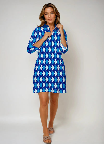 Nylon 3/4 Slit Sleeves Piping Portrait Neckline & Mock Zip Collar