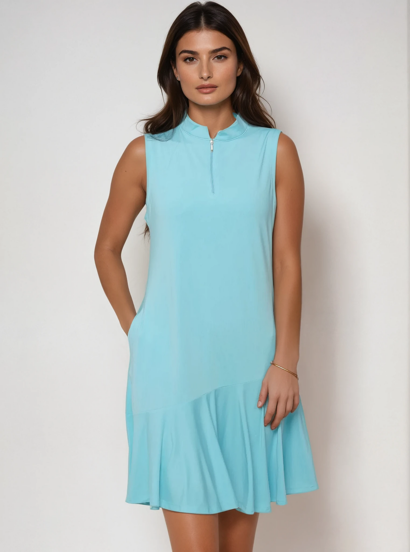 Sleeveless Hem Flounce Supplex Dress