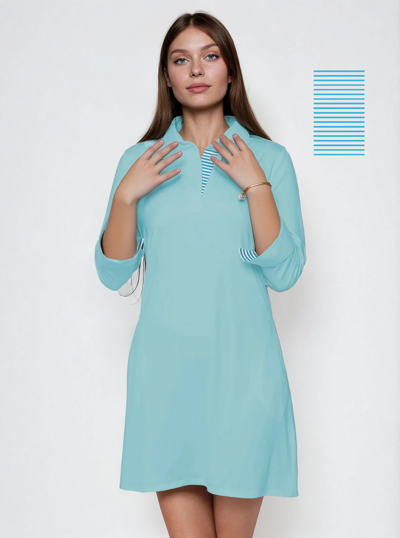3/4 Sleeve Polo Neck Supplex Dress