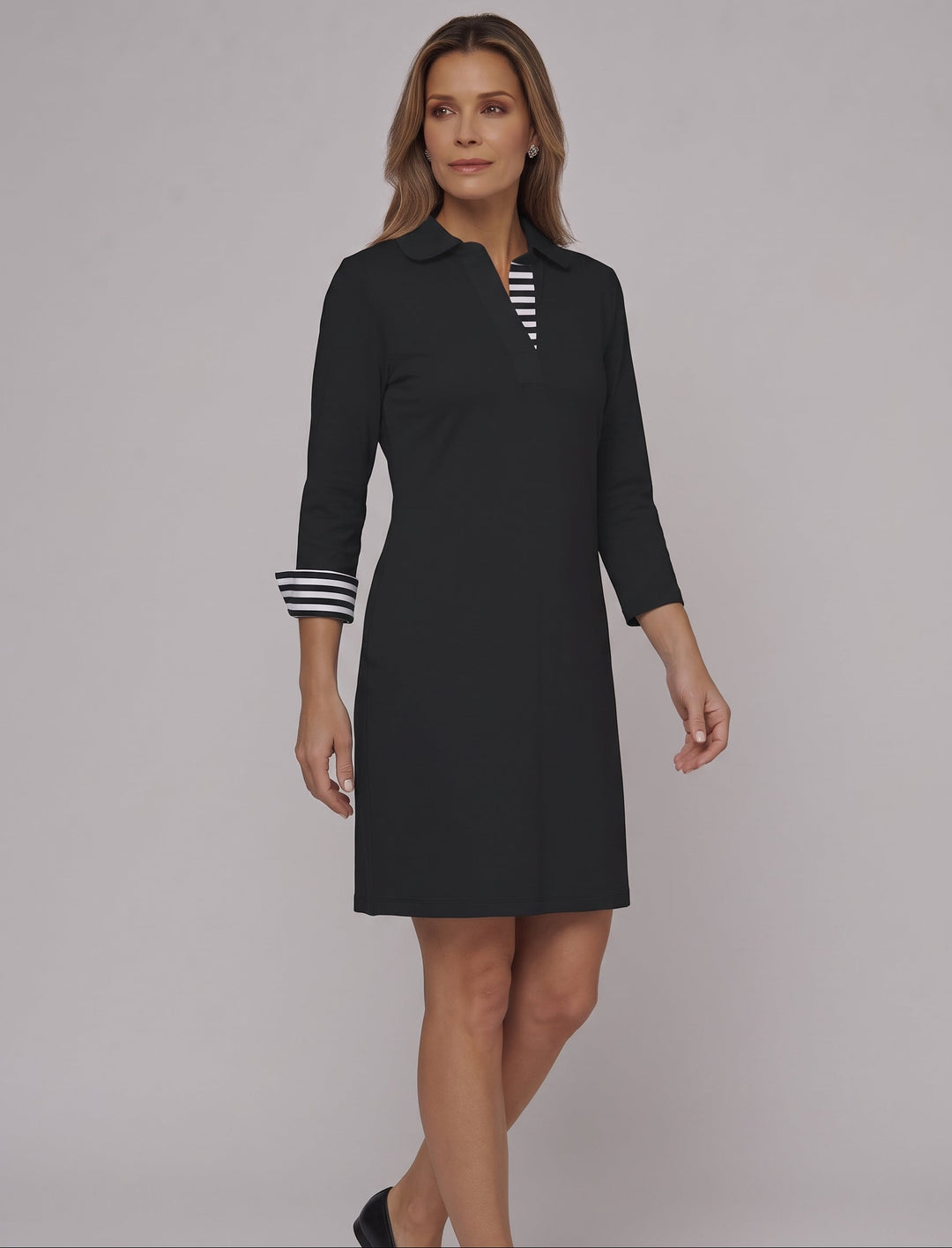 3/4 Sleeve Polo Neck Poly Dress (Regular Fit)