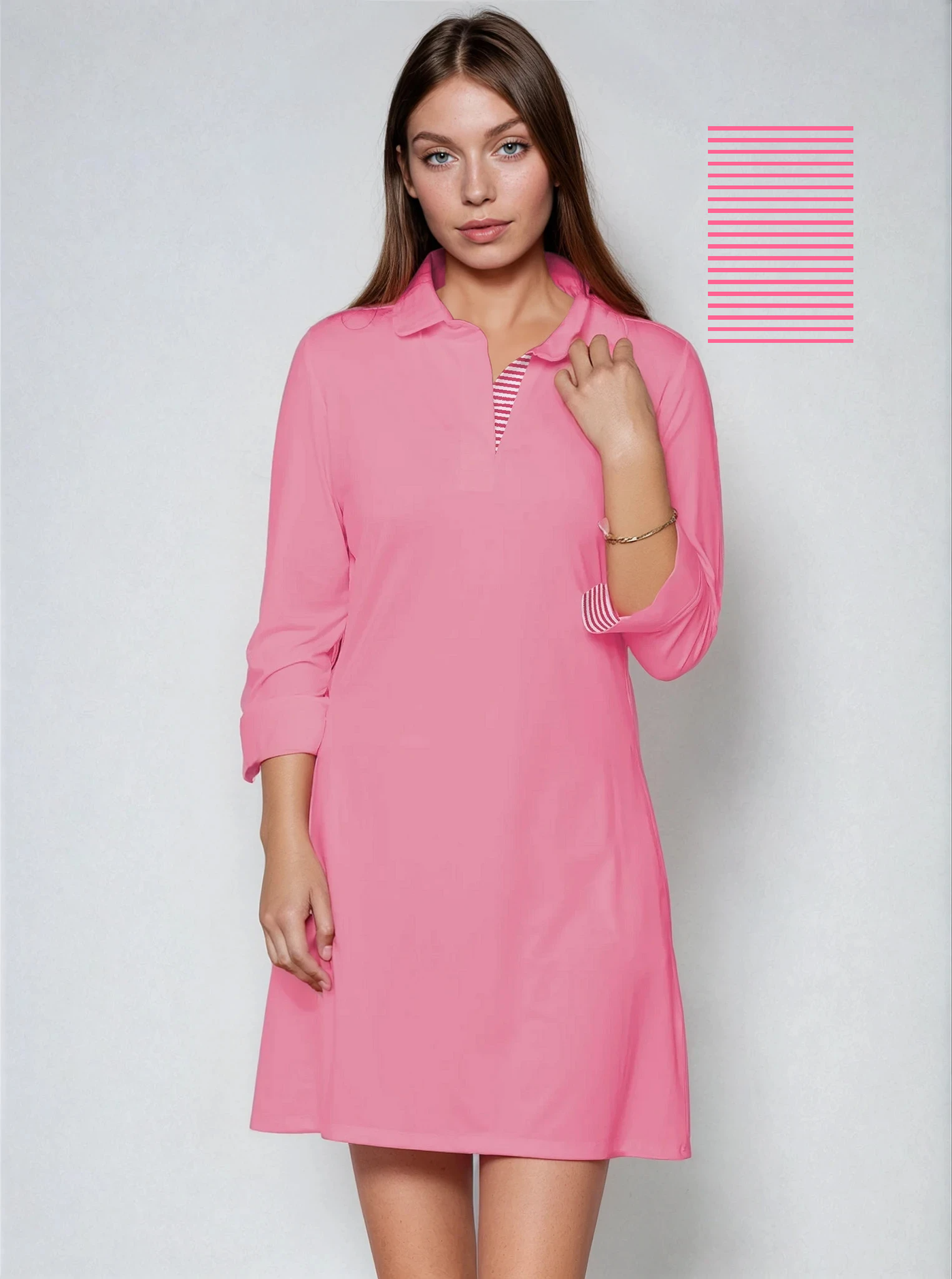 3/4 Sleeve Polo Neck Supplex Dress