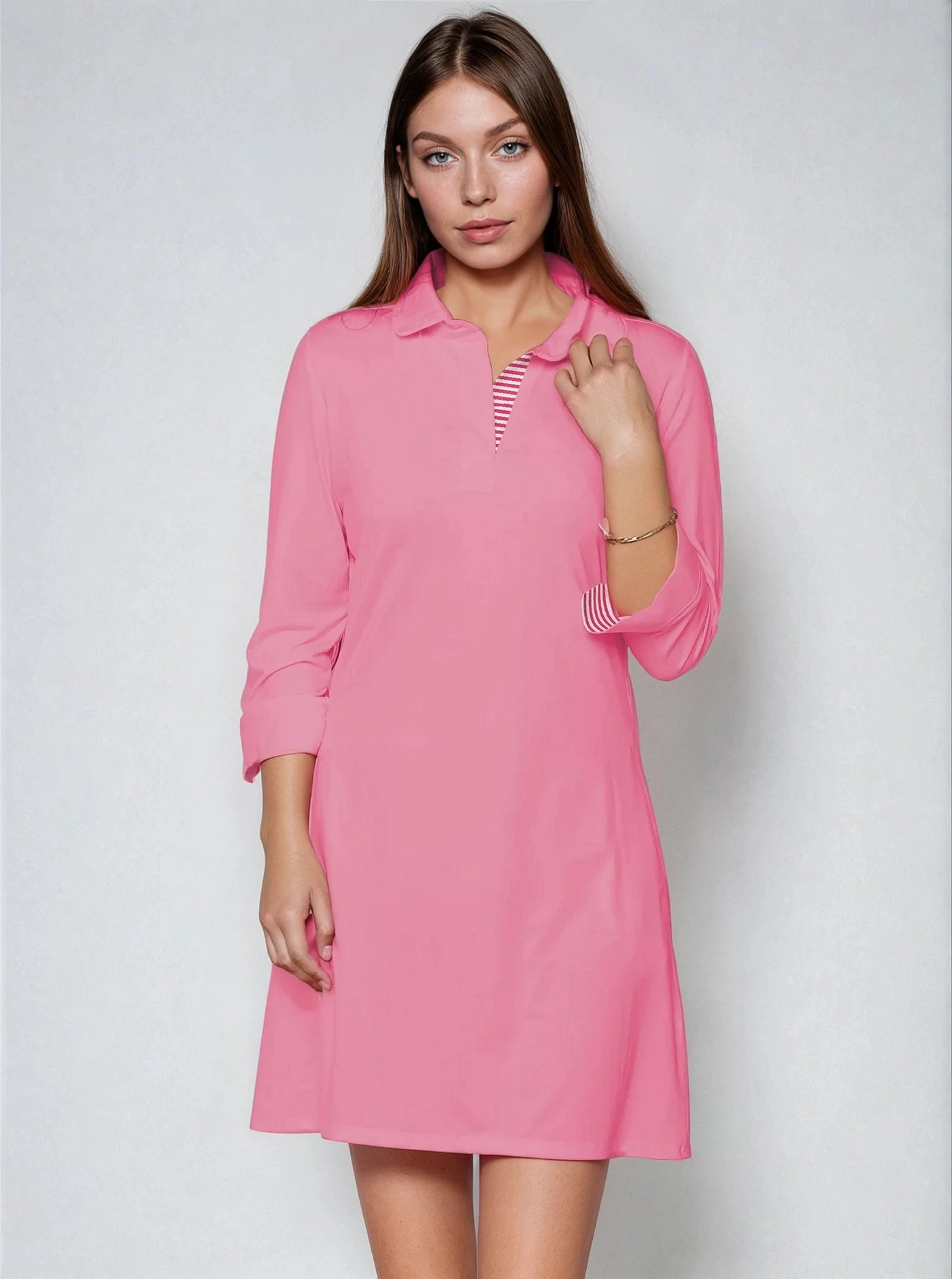 3/4 Sleeve Polo Neck Supplex Dress