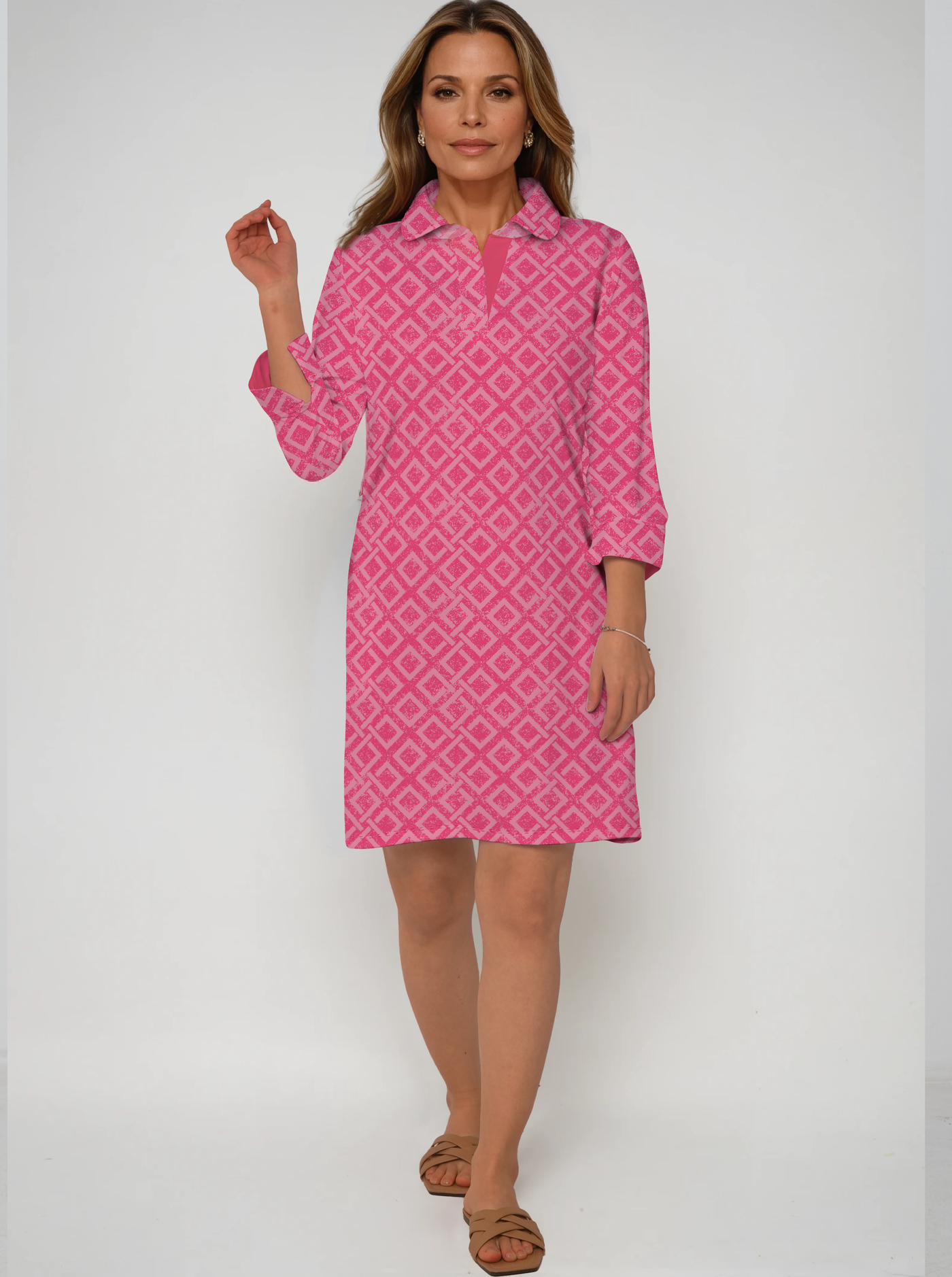 3/4 Sleeve Polo Neck Monochrome Dress (Regular Fit)