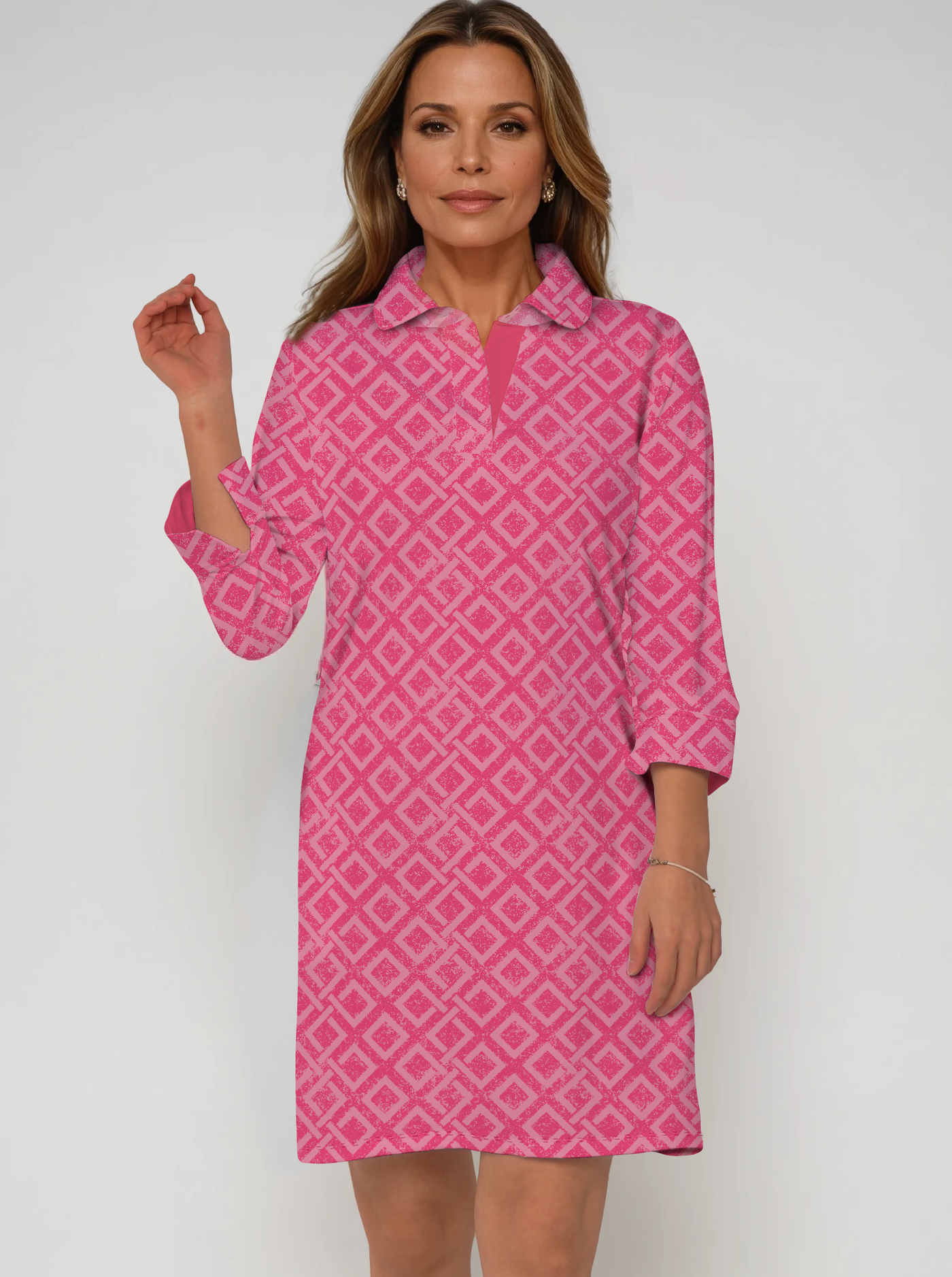 3/4 Sleeve Polo Neck Monochrome Dress (Regular Fit)