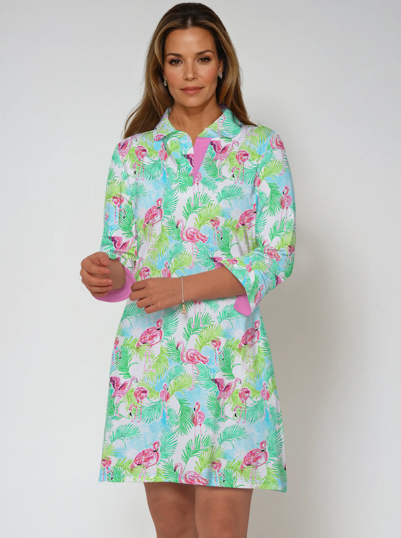 Nylon 3/4 Sleeve Polo Neck Dress