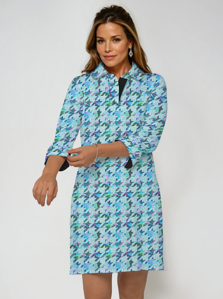 Nylon 3/4 Sleeve Polo Neck Dress (Regular Fit)