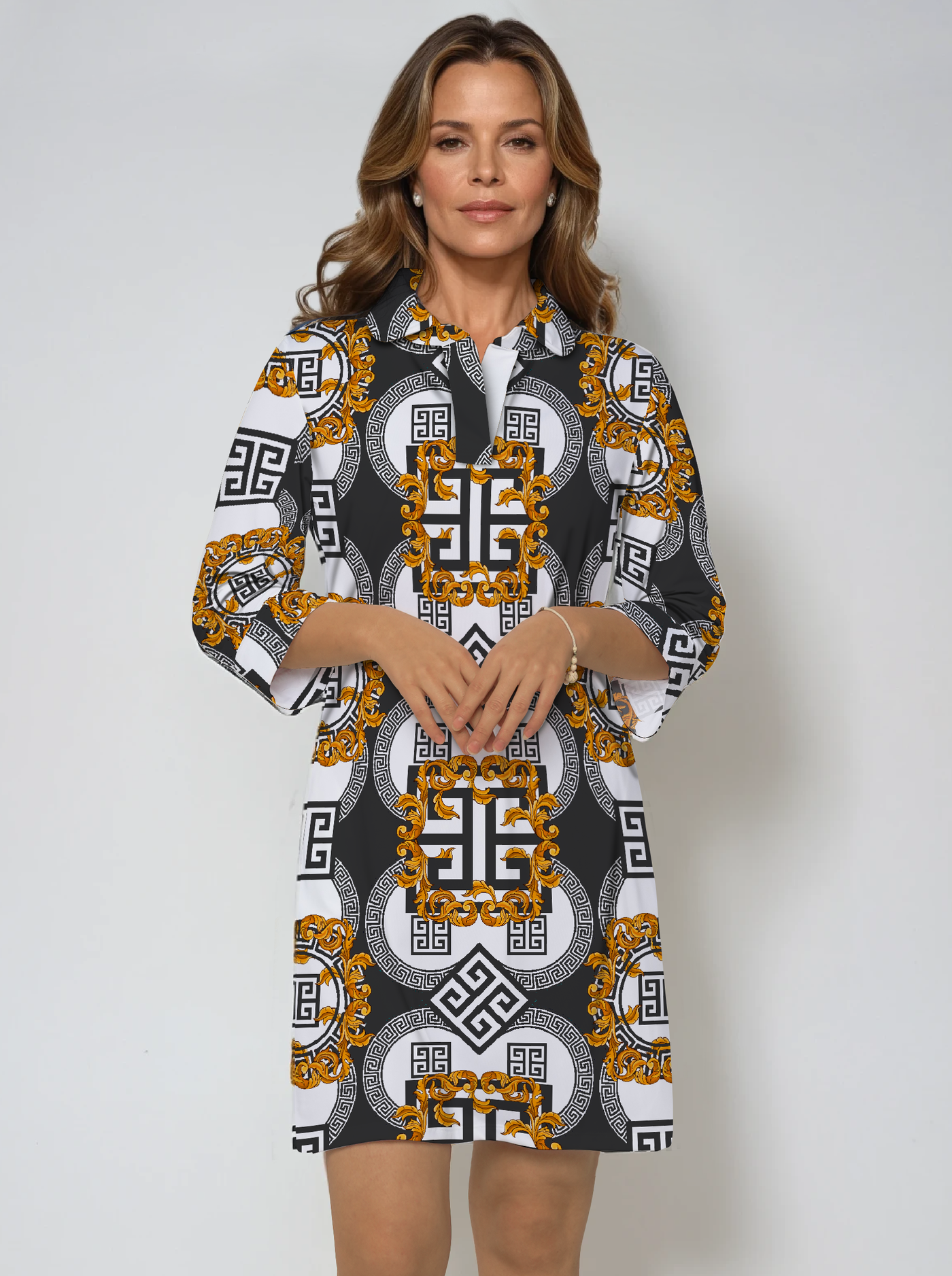 Nylon 3/4 Sleeve Polo Neck Dress (Regular Fit)