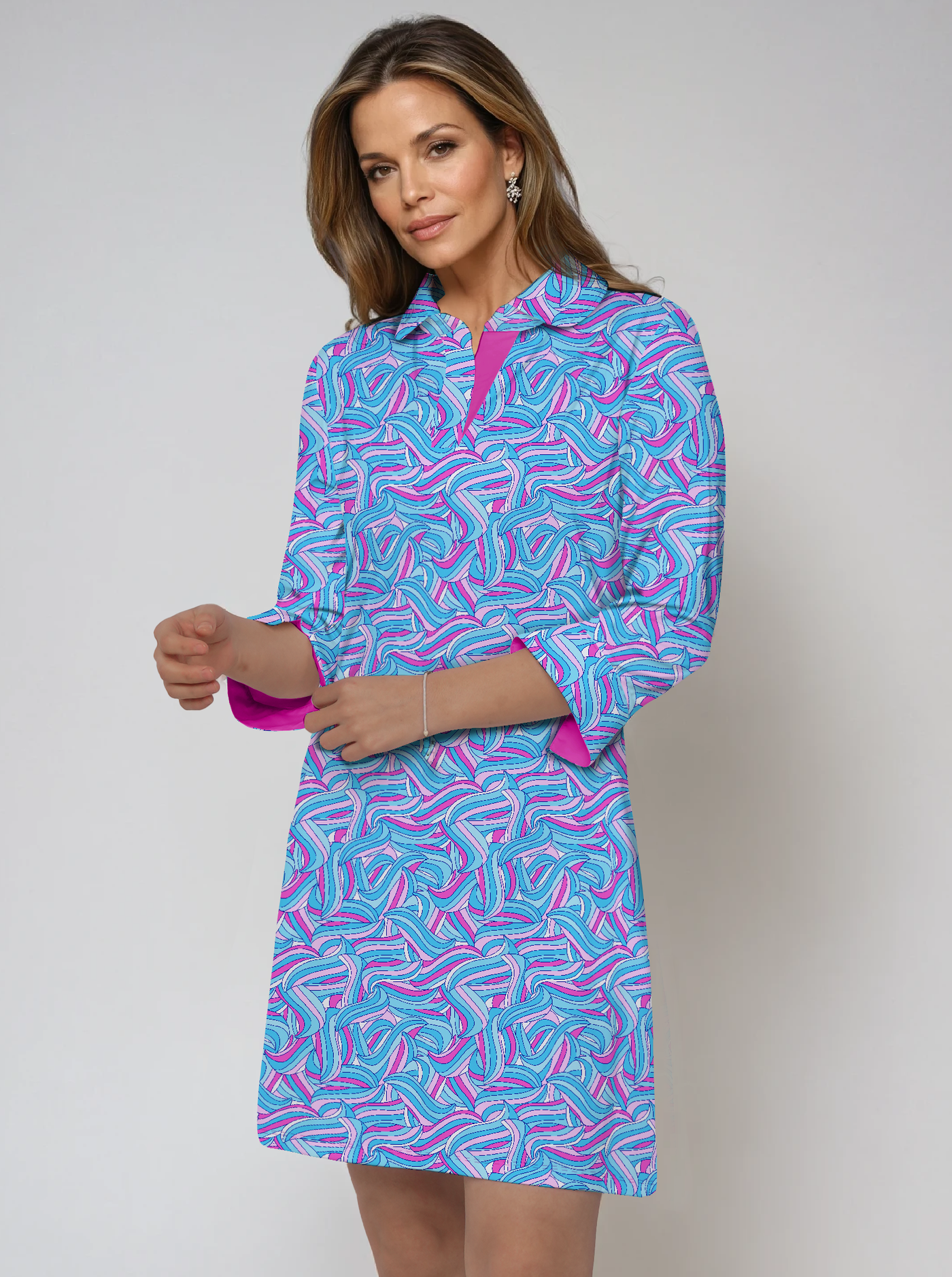Nylon 3/4 Sleeve Polo Neck Dress (Regular Fit)