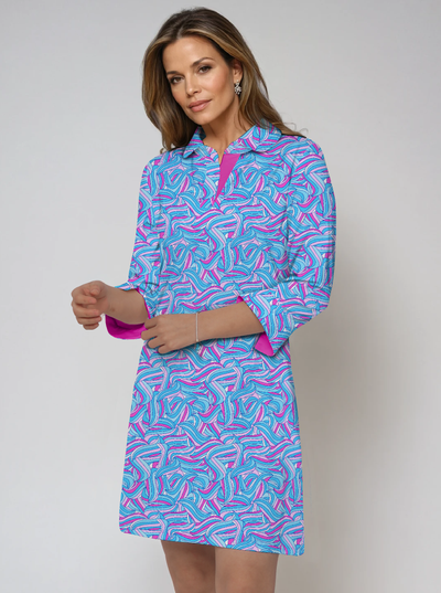 Nylon 3/4 Sleeve Polo Neck Dress (Regular Fit)