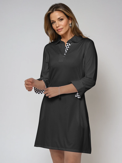 3/4 Sleeve Polo Neck Poly Dress