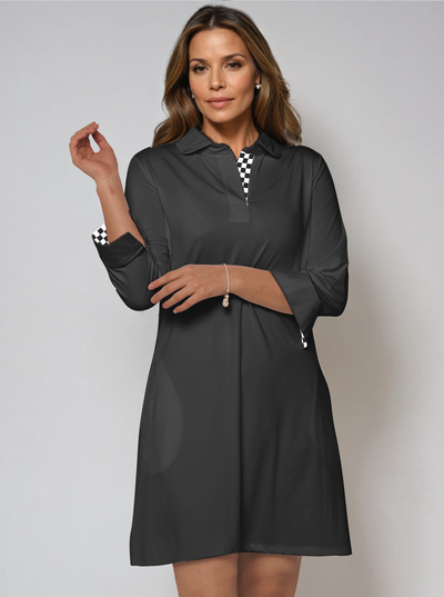 3/4 Sleeve Polo Neck Poly Dress