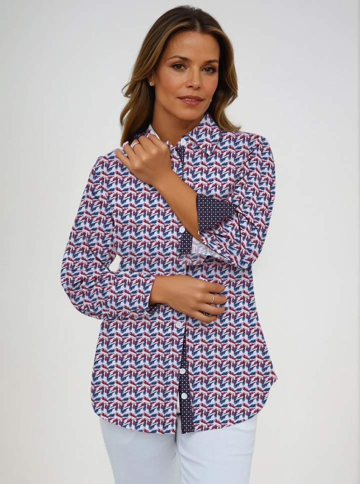 Super Soft Woven 3/4 Sleeve Shirt With Contrast Trim Cuffs &amp; Collar