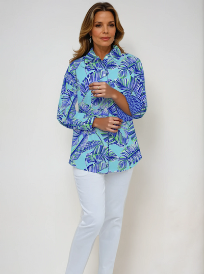 Cotton knit Printed 3/4 Sleeve Shirt With Contrast Trim Cuffs & Collar