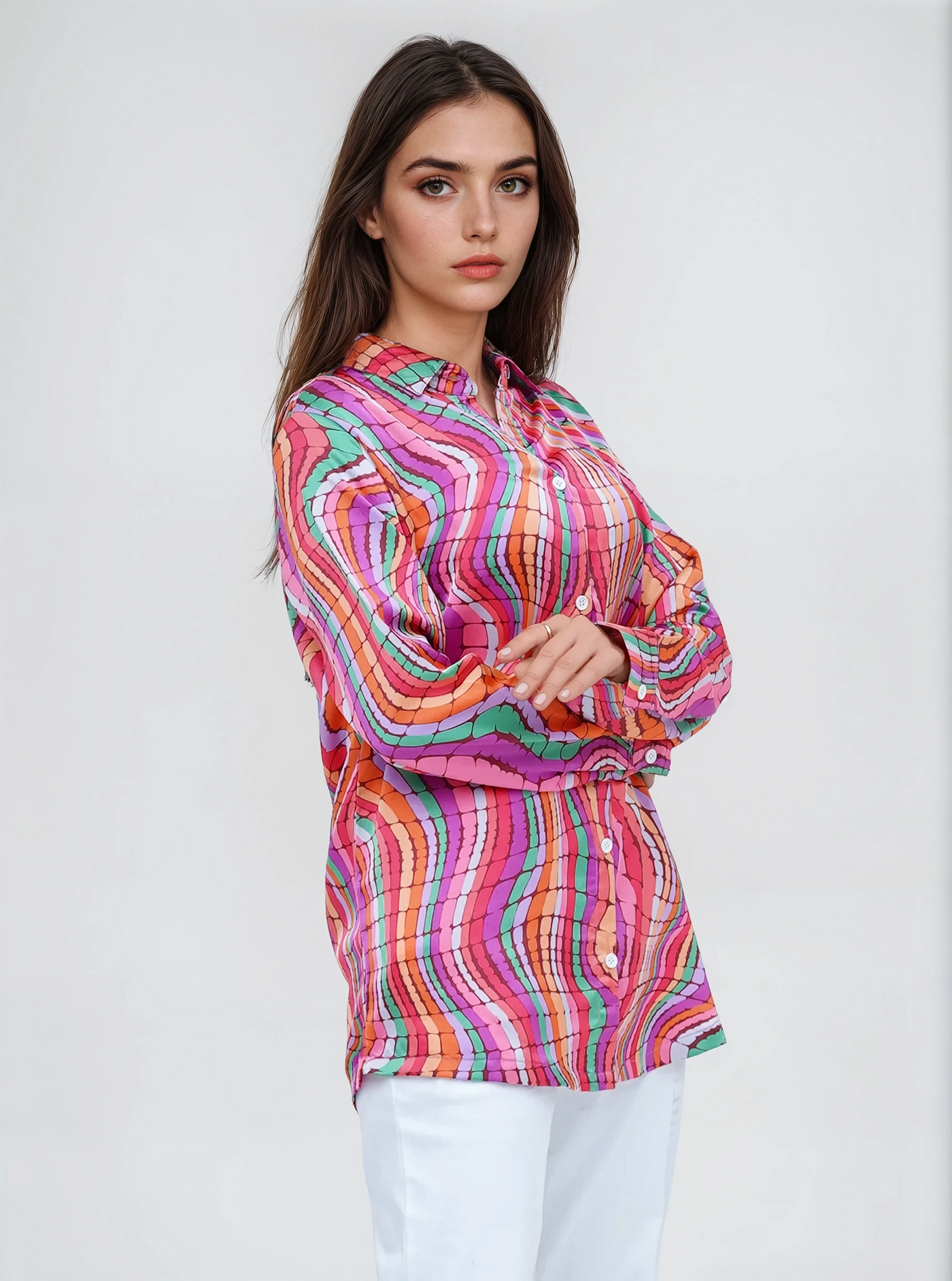 Color Blast Print Silk Shirt