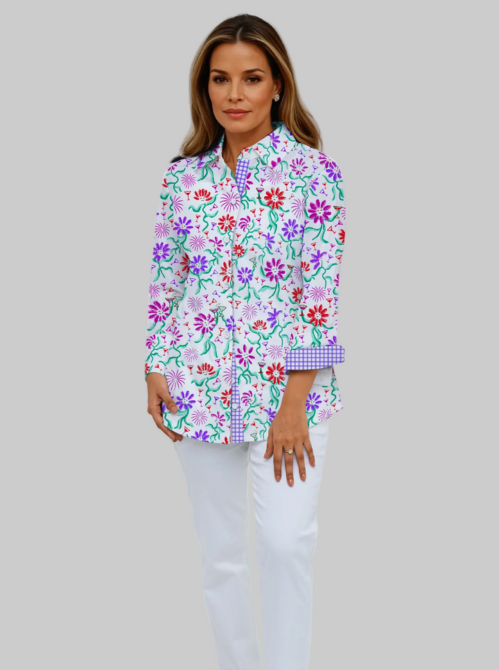 Cotton knit 3/4 Sleeve Shirt With Contrast Trim Cuffs &amp; Collar